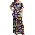 Aussie Birds Christmas La La Land Off Shoulder Maxi Dress Navy Blue Vintage Stamp Edition - Aussie Hoodie