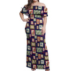 Aussie Birds Christmas La La Land Off Shoulder Maxi Dress Navy Blue Vintage Stamp Edition - Aussie Hoodie
