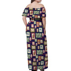 Aussie Birds Christmas La La Land Off Shoulder Maxi Dress Navy Blue Vintage Stamp Edition - Aussie Hoodie