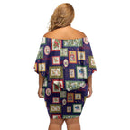 Aussie Birds Christmas La La Land Off Shoulder Short Dress Navy Blue Vintage Stamp Edition - Aussie Hoodie
