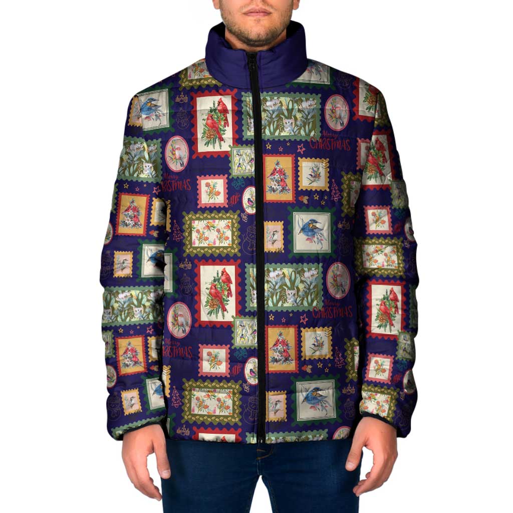 Aussie Birds Christmas La La Land Padded Jacket Navy Blue Vintage Stamp Edition - Aussie Hoodie