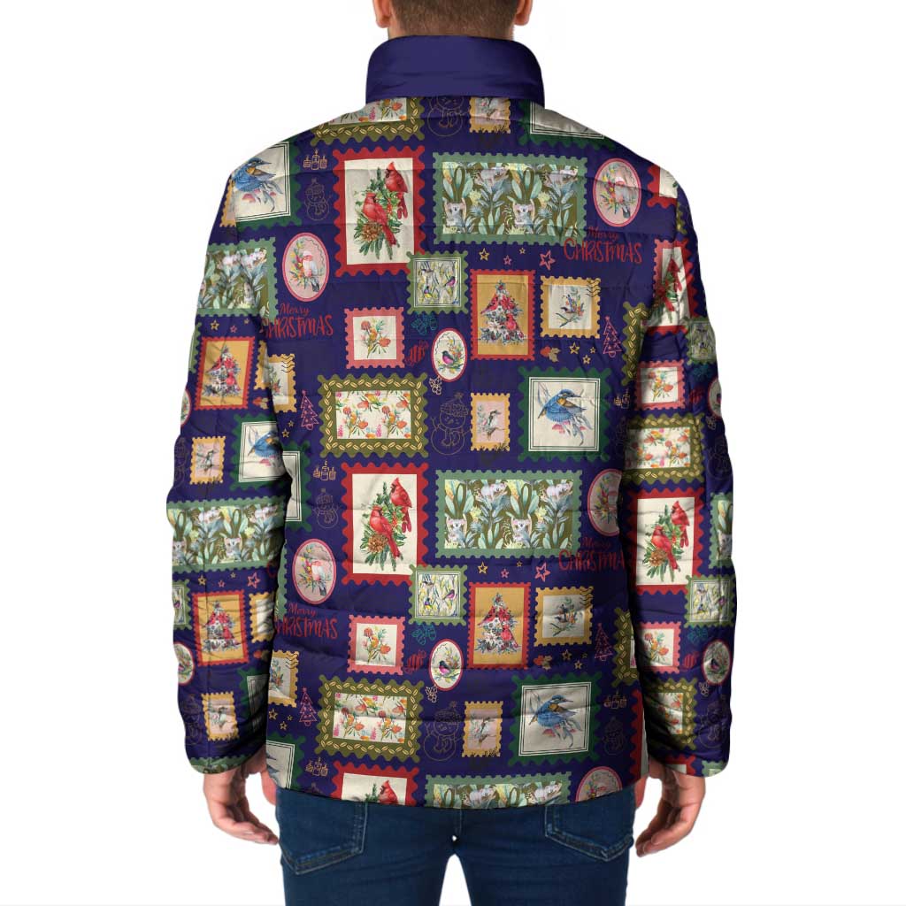 Aussie Birds Christmas La La Land Padded Jacket Navy Blue Vintage Stamp Edition - Aussie Hoodie