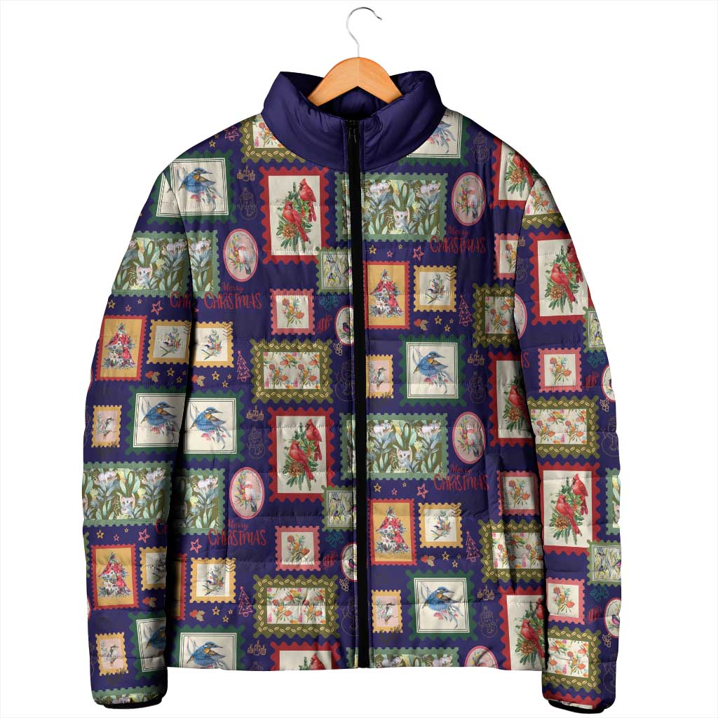 Aussie Birds Christmas La La Land Padded Jacket Navy Blue Vintage Stamp Edition - Aussie Hoodie