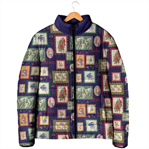 Aussie Birds Christmas La La Land Padded Jacket Navy Blue Vintage Stamp Edition - Aussie Hoodie