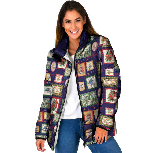 Aussie Birds Christmas La La Land Padded Jacket Navy Blue Vintage Stamp Edition - Aussie Hoodie