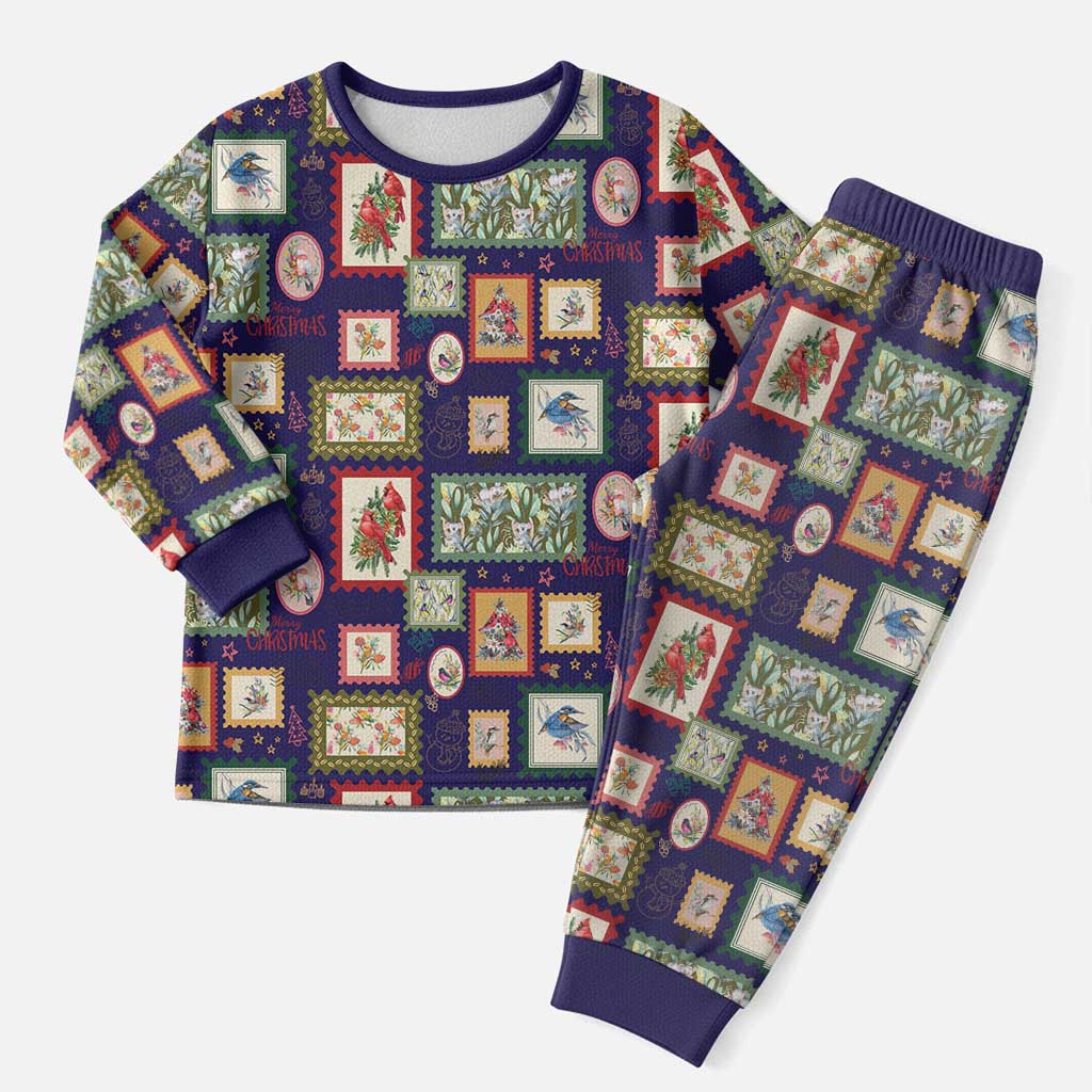 Aussie Birds Christmas La La Land Christmas Pajama Set Navy Blue Vintage Stamp Edition - Aussie Hoodie