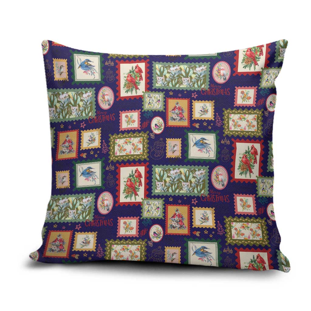 Aussie Birds Christmas La La Land Pillow Cover Navy Blue Vintage Stamp Edition - Aussie Hoodie