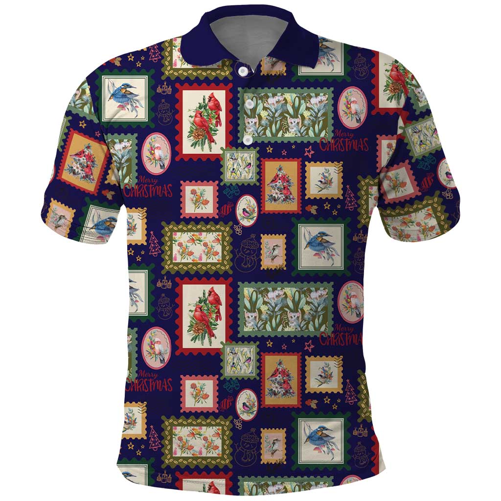 Aussie Birds Christmas La La Land Polo Shirt Navy Blue Vintage Stamp Edition - Aussie Hoodie