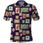 Aussie Birds Christmas La La Land Polo Shirt Navy Blue Vintage Stamp Edition - Aussie Hoodie