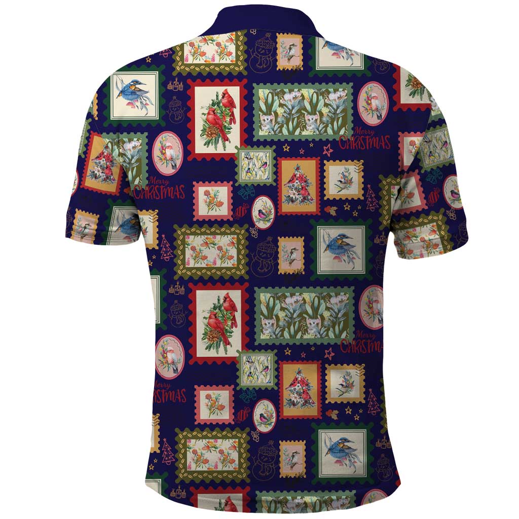 Aussie Birds Christmas La La Land Polo Shirt Navy Blue Vintage Stamp Edition - Aussie Hoodie