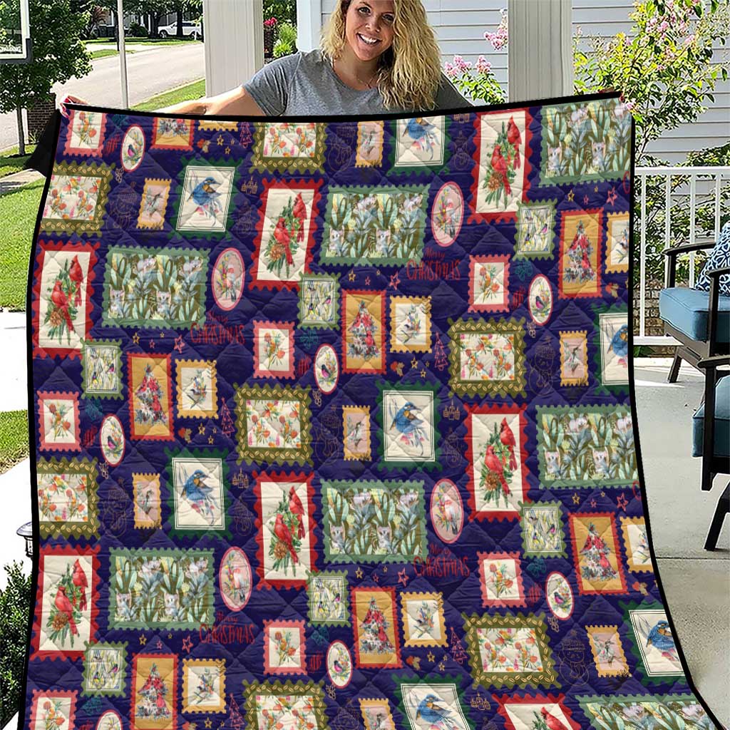 Aussie Birds Christmas La La Land Quilt Navy Blue Vintage Stamp Edition - Aussie Hoodie