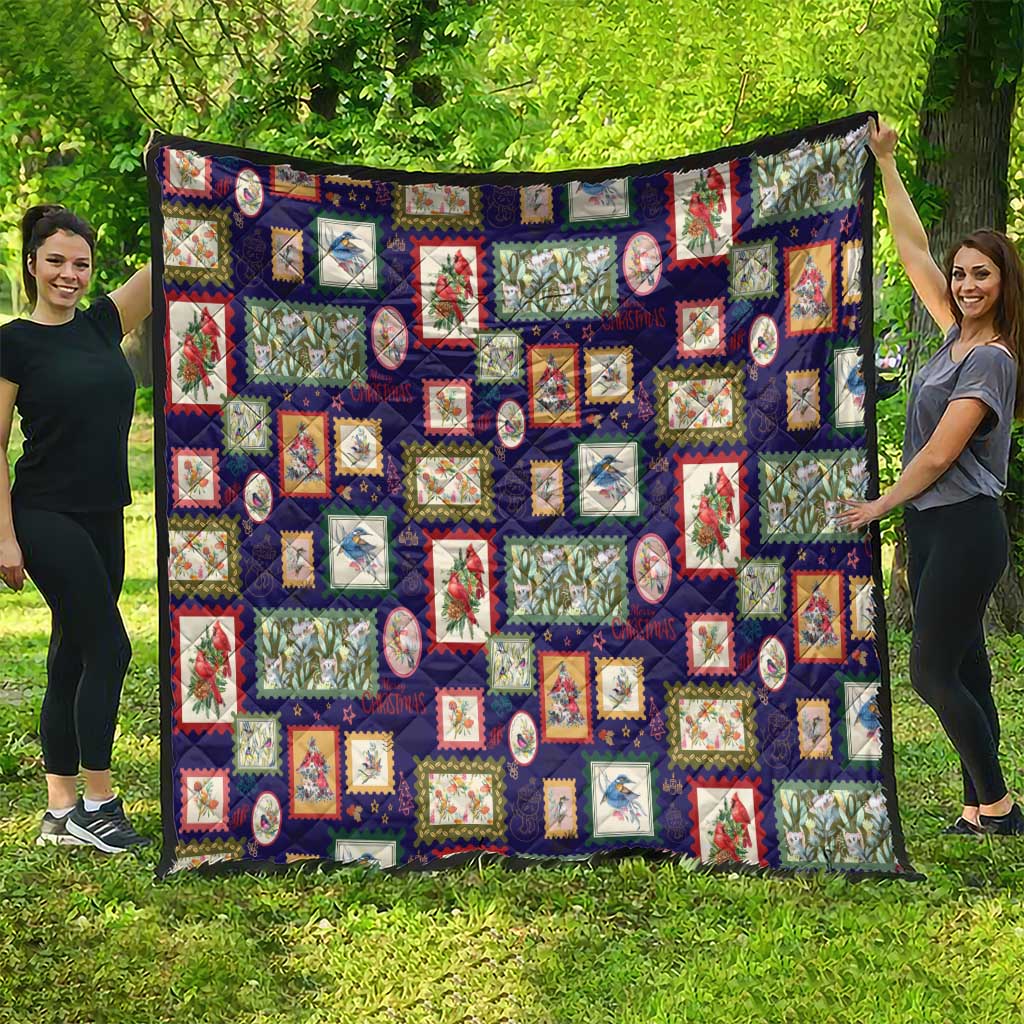 Aussie Birds Christmas La La Land Quilt Navy Blue Vintage Stamp Edition - Aussie Hoodie