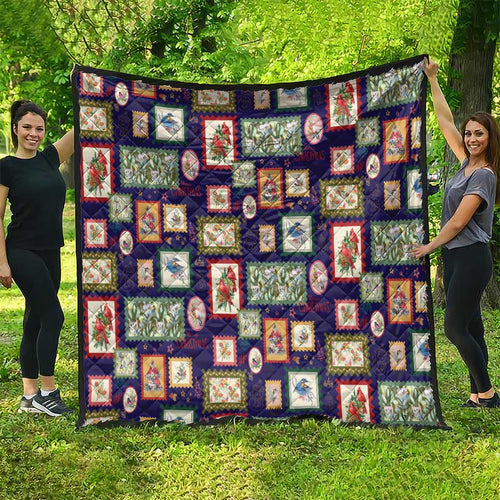 Aussie Birds Christmas La La Land Quilt Navy Blue Vintage Stamp Edition - Aussie Hoodie