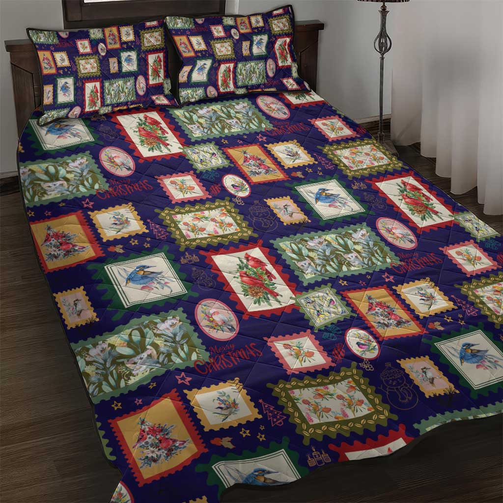 Aussie Birds Christmas La La Land Quilt Bed Set Navy Blue Vintage Stamp Edition - Aussie Hoodie