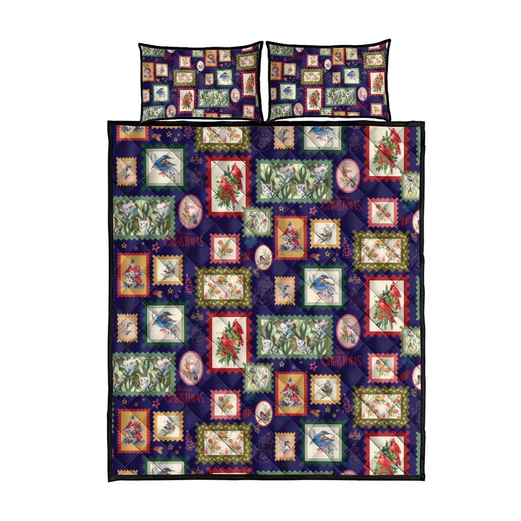 Aussie Birds Christmas La La Land Quilt Bed Set Navy Blue Vintage Stamp Edition - Aussie Hoodie
