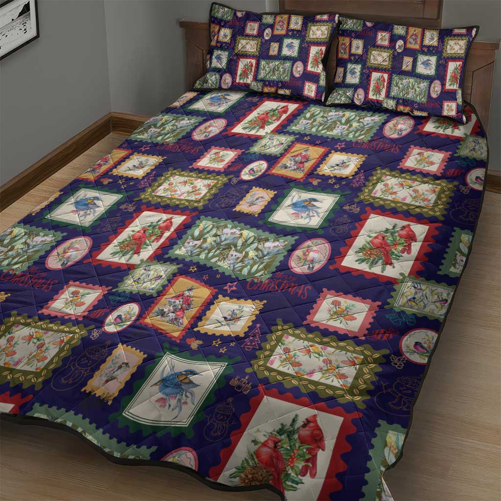 Aussie Birds Christmas La La Land Quilt Bed Set Navy Blue Vintage Stamp Edition - Aussie Hoodie