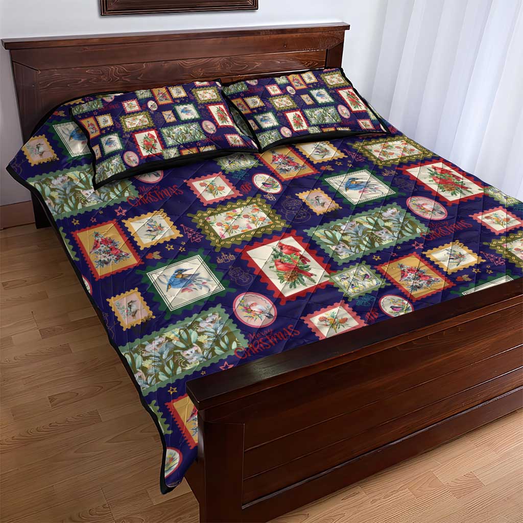Aussie Birds Christmas La La Land Quilt Bed Set Navy Blue Vintage Stamp Edition - Aussie Hoodie