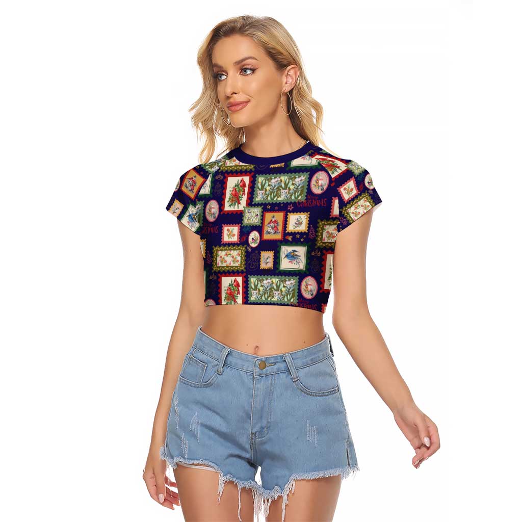 Aussie Birds Christmas La La Land Raglan Cropped T Shirt Navy Blue Vintage Stamp Edition - Aussie Hoodie