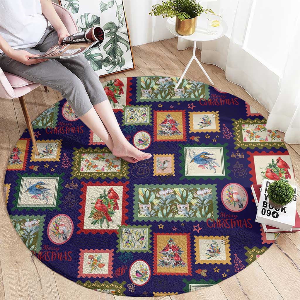 Aussie Birds Christmas La La Land Round Carpet Navy Blue Vintage Stamp Edition - Aussie Hoodie