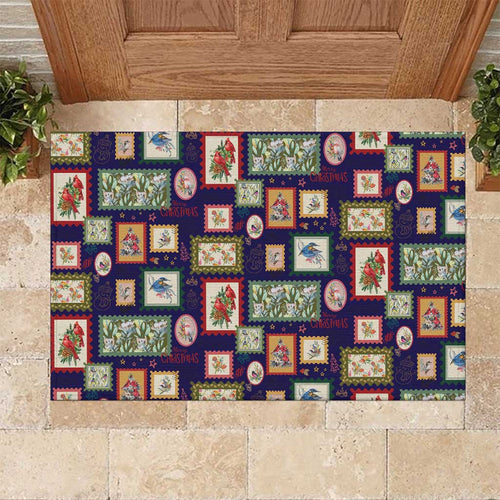 Aussie Birds Christmas La La Land Rubber Doormat Navy Blue Vintage Stamp Edition - Aussie Hoodie