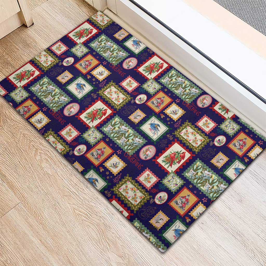Aussie Birds Christmas La La Land Rubber Doormat Navy Blue Vintage Stamp Edition - Aussie Hoodie