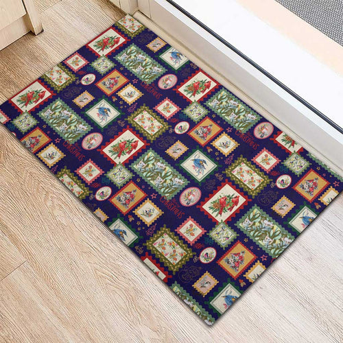 Aussie Birds Christmas La La Land Rubber Doormat Navy Blue Vintage Stamp Edition - Aussie Hoodie
