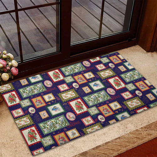 Aussie Birds Christmas La La Land Rubber Doormat Navy Blue Vintage Stamp Edition - Aussie Hoodie