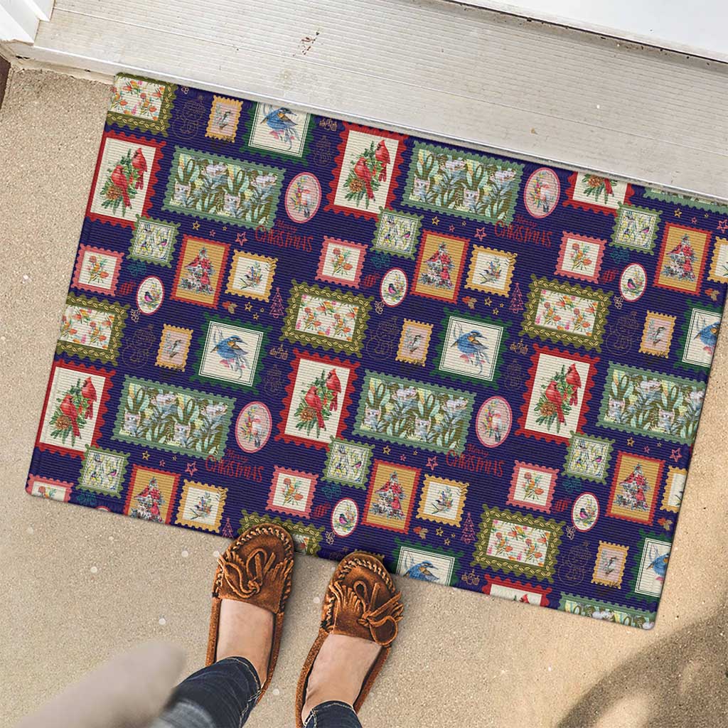 Aussie Birds Christmas La La Land Rubber Doormat Navy Blue Vintage Stamp Edition - Aussie Hoodie