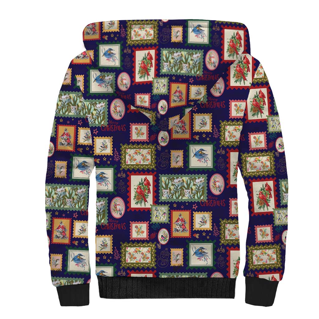 Aussie Birds Christmas La La Land Sherpa Hoodie Navy Blue Vintage Stamp Edition - Aussie Hoodie