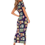 Aussie Birds Christmas La La Land Short Sleeve Bodycon Dress Navy Blue Vintage Stamp Edition - Aussie Hoodie