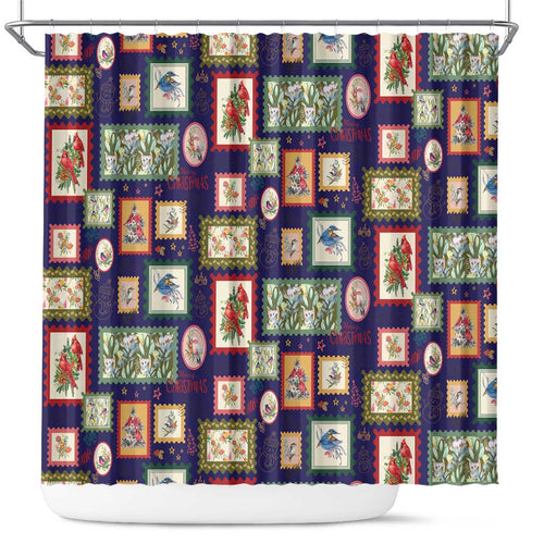 Aussie Birds Christmas La La Land Shower Curtain Navy Blue Vintage Stamp Edition - Aussie Hoodie
