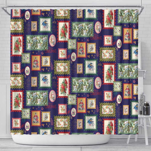 Aussie Birds Christmas La La Land Shower Curtain Navy Blue Vintage Stamp Edition - Aussie Hoodie