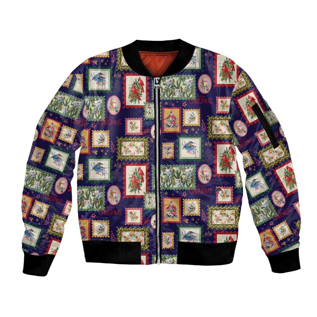 Aussie Birds Christmas La La Land Sleeve Zip Bomber Jacket Navy Blue Vintage Stamp Edition - Aussie Hoodie