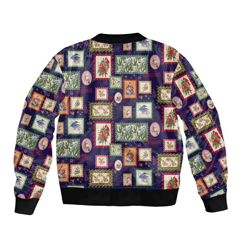 Aussie Birds Christmas La La Land Sleeve Zip Bomber Jacket Navy Blue Vintage Stamp Edition - Aussie Hoodie
