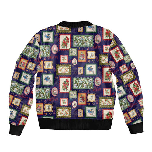 Aussie Birds Christmas La La Land Sleeve Zip Bomber Jacket Navy Blue Vintage Stamp Edition - Aussie Hoodie