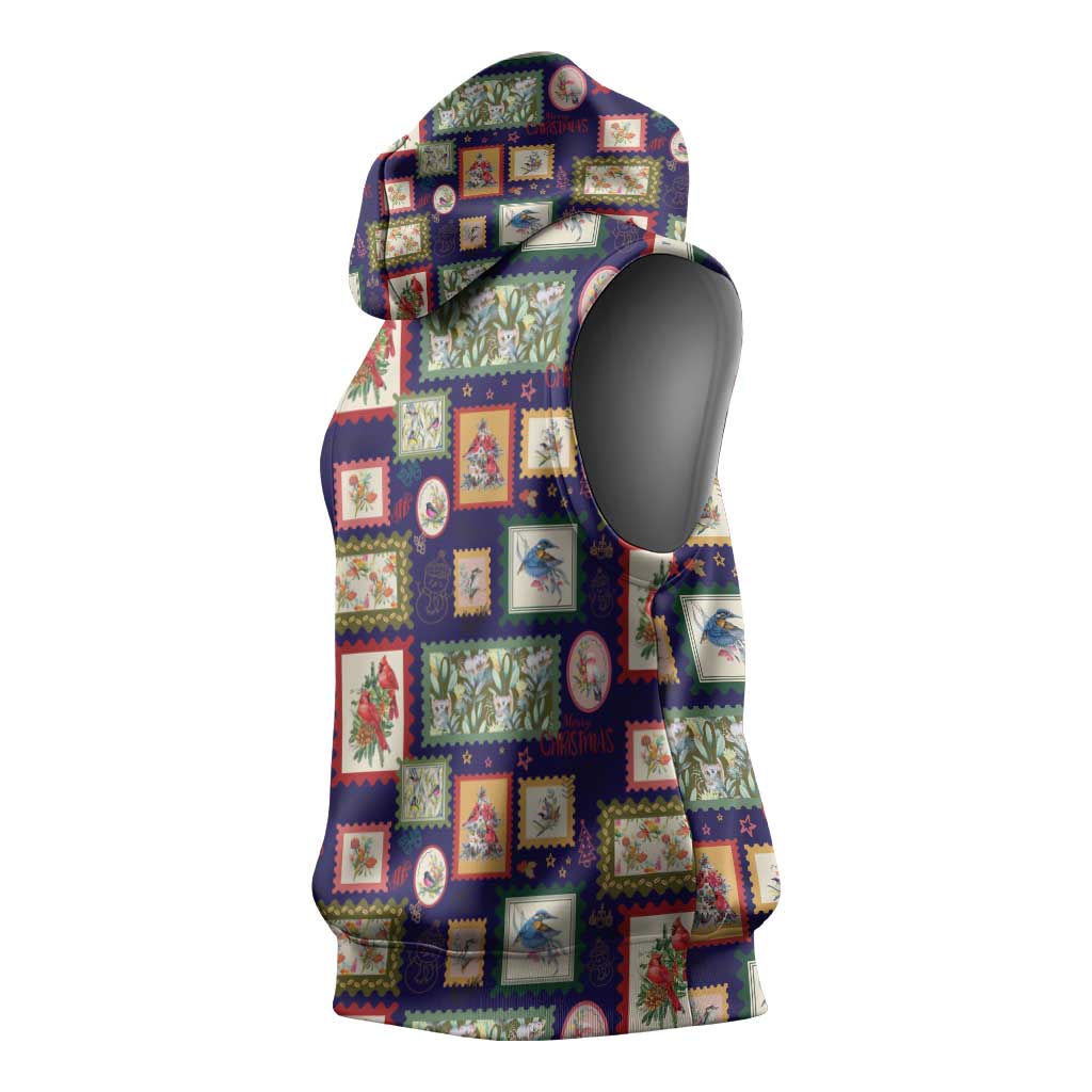 Aussie Birds Christmas La La Land Sleeveless Hoodie Navy Blue Vintage Stamp Edition - Aussie Hoodie