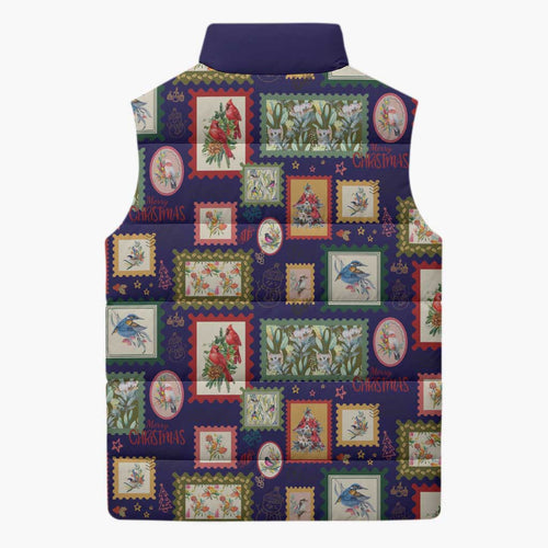 Aussie Birds Christmas La La Land Sleeveless Puffer Jacket Navy Blue Vintage Stamp Edition - Aussie Hoodie