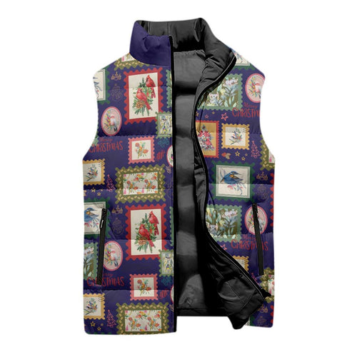 Aussie Birds Christmas La La Land Sleeveless Puffer Jacket Navy Blue Vintage Stamp Edition - Aussie Hoodie
