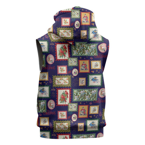 Aussie Birds Christmas La La Land Sleeveless Zip Hoodie Navy Blue Vintage Stamp Edition LT9