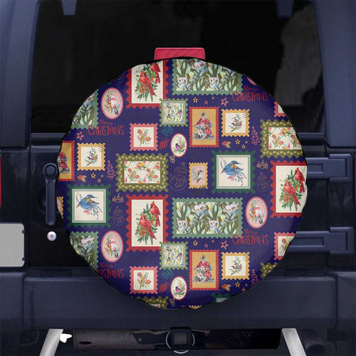 Aussie Birds Christmas La La Land Spare Tire Cover Navy Blue Vintage Stamp Edition - Aussie Hoodie