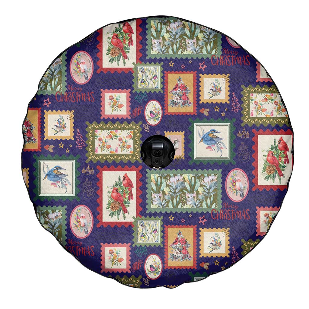 Aussie Birds Christmas La La Land Spare Tire Cover Navy Blue Vintage Stamp Edition - Aussie Hoodie