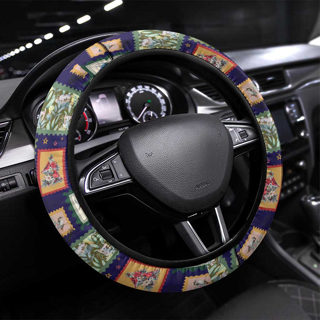 Aussie Birds Christmas La La Land Steering Wheel Cover Navy Blue Vintage Stamp Edition - Aussie Hoodie