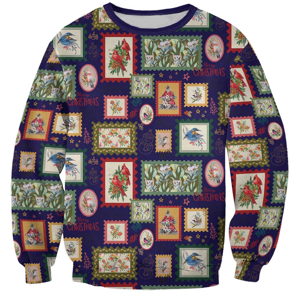 Aussie Birds Christmas La La Land Sweatshirt Navy Blue Vintage Stamp Edition - Aussie Hoodie