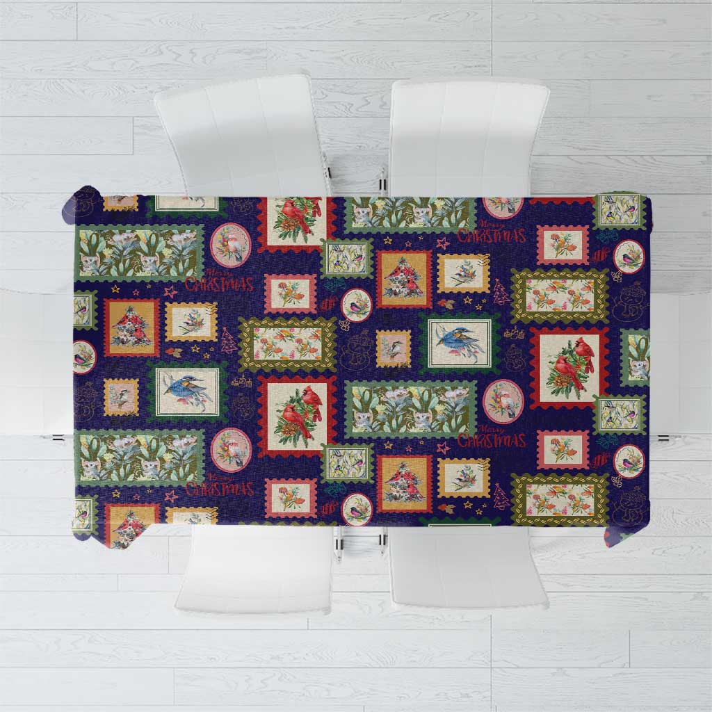 Aussie Birds Christmas La La Land Tablecloth Navy Blue Vintage Stamp Edition - Aussie Hoodie