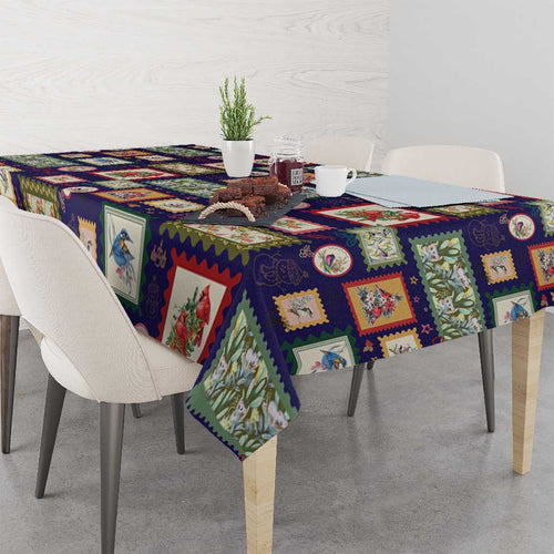 Aussie Birds Christmas La La Land Tablecloth Navy Blue Vintage Stamp Edition - Aussie Hoodie