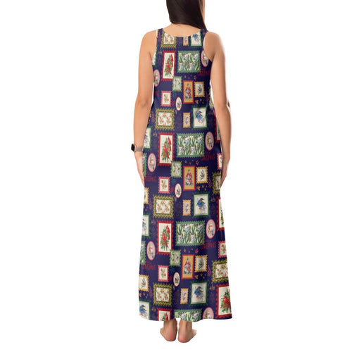 Aussie Birds Christmas La La Land Tank Maxi Dress Navy Blue Vintage Stamp Edition - Aussie Hoodie