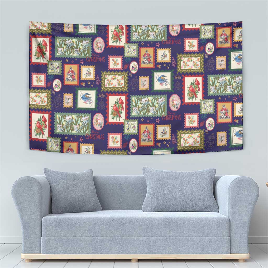 Aussie Birds Christmas La La Land Tapestry Navy Blue Vintage Stamp Edition - Aussie Hoodie