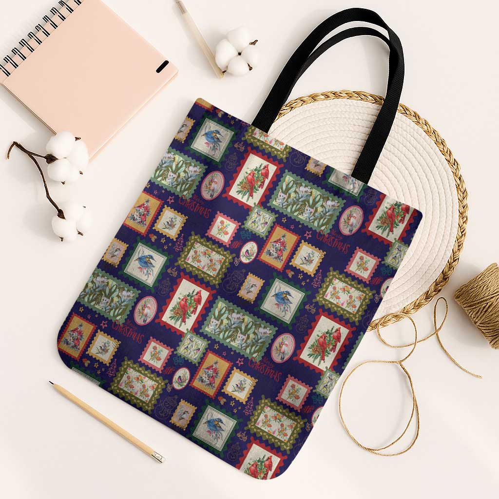 Aussie Birds Christmas La La Land Tote Bag Navy Blue Vintage Stamp Edition - Aussie Hoodie