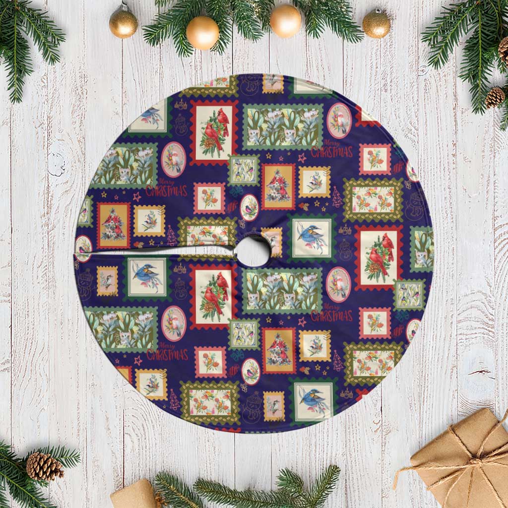 Aussie Birds Christmas La La Land Tree Skirt Navy Blue Vintage Stamp Edition - Aussie Hoodie