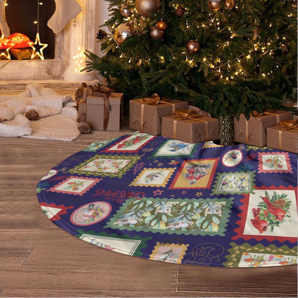 Aussie Birds Christmas La La Land Tree Skirt Navy Blue Vintage Stamp Edition - Aussie Hoodie